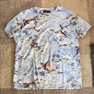 Polo by Ralph Lauren Men's Blue Graphic Shirt. XL